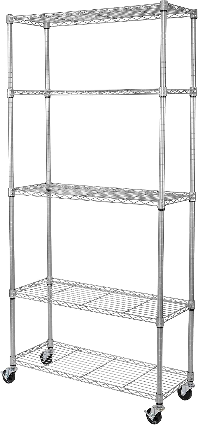 Seville Classics UltraDurable Heavy Duty NSF Solid Steel Wire Rack Storage Unit, Organizer for Garage, Warehouse, Office, Restaurant, Classroom, Kitchen, Silver, 5-Tier Shelving, 36" W x 14" D-Ruum Studio Home