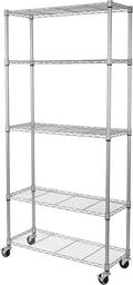 Seville Classics UltraDurable Heavy Duty NSF Solid Steel Wire Rack Storage Unit, Organizer for Garage, Warehouse, Office, Restaurant, Classroom, Kitchen, Silver, 5-Tier Shelving, 36" W x 14" D-Ruum Studio Home