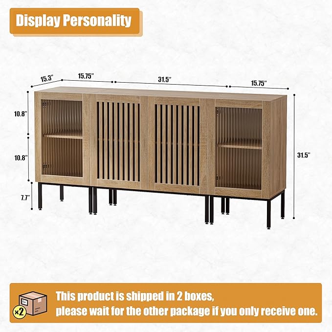 Farmhouse TV Stand for TVs up to 70 Inch, Entertainment Center TV Console with Storage Cabinets and Glass Doors,Media Console for Living Room,Oak-Ruum Studio Home