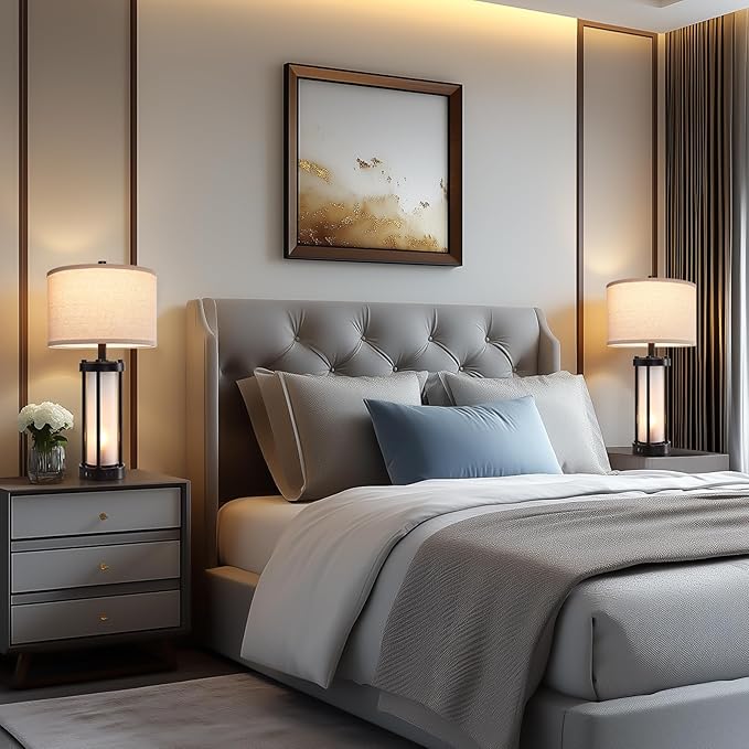 Modern Table Lamps for Living Room, Industrial Beside Lamps with 2 USB Ports, Rustic Nightstand Lamp with White Frosted Glass Night Light for Bedroom End Table Entryway, 2 Bulb Included-Ruum Studio Home