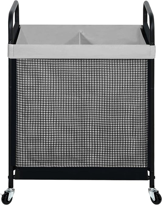 STO STO Laundry Hamper 2 Section, 100L Rolling Laundry Sorter Cart with Removable and Washable Liner Bag, Rolling Clothes Hamper with Metal Handle for Laundry Room and Bedroom, Gray-Ruum Studio Home