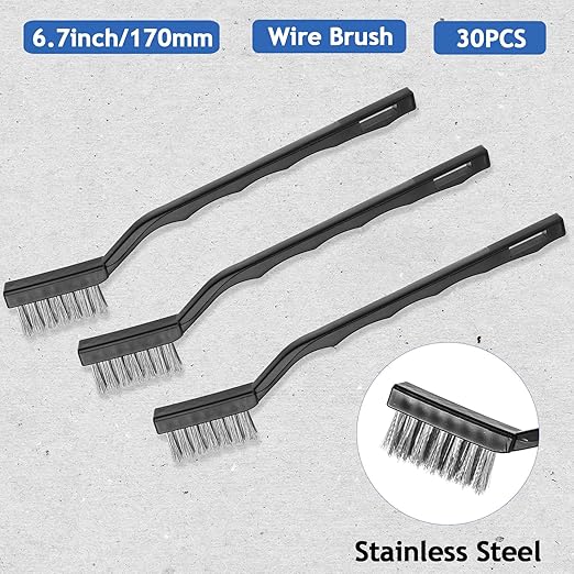 Jeffbaubl 30 Pieces Mini Wire Brush,6.7 Inch Stainless Steel Scratch Brushes,Wire Bristles Brush,Curved Handle Masonry Brushes Wire Bristle for Cleaning Welding Slag and Rust-Ruum Studio Home