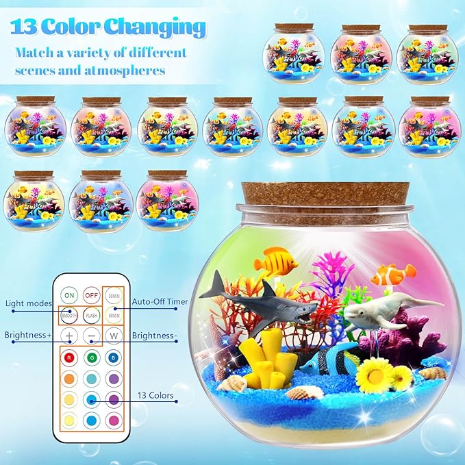 Ocean Light Up Terrarium Kit for Kids - Sea Animal Toys LED Night Light Birthday Gift for Boys & Girls Ages 4 5 6 7 8-12, Kids Arts & Crafts Kit-Ruum Studio Home