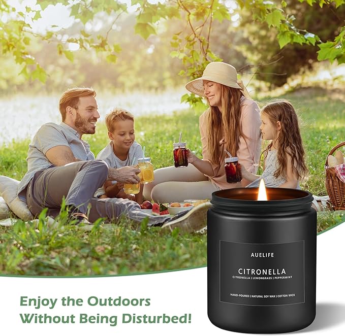Citronella Candle | Outdoor Candles, Citronella Scented Candles for Indoor Outdoor Use, Lemongrass Scent for Yard Patio, Summer Candle Gifts for Camping Picnic Room - 7oz, Soy Wax, 50H Burn Time-Ruum Studio Home