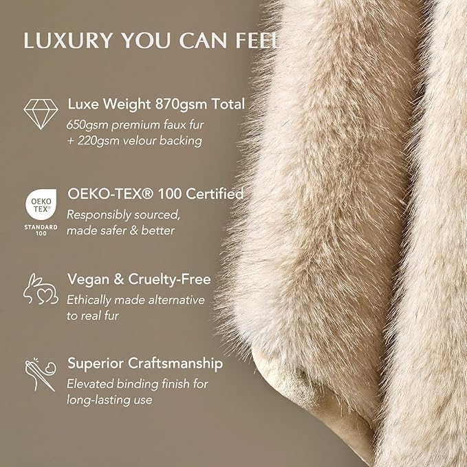 Luxury Faux Fur Throw Blanket, Soft Fluffy Faux Mink Blankets for Bed, Couch, Sofa, Thick Cozy Plush Warm Fur Throws with Reversible Velvet, Tipped Golden Fox, 60"x80"-Ruum Studio Home