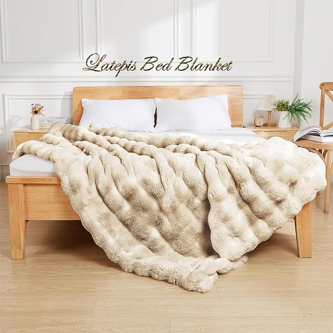 Latepis Soft Luxury Faux Fur Bubble Blanket, Thick Warm Cozy Throw Blanket for Couch, Plush Fluffy Blanket for Sofa and Bedroom Women Gift, 50” x 60”, Tie-dye Camel, 860GSM-Ruum Studio Home