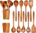 Gudamaye 13 inch Long Wooden Spoons for Cooking, 9 PCS Natural Teak Wooden Kitchen Utensil Set with Utensils Holder Made of Australia Camphor Laurel Wood，Wooden Utensils for Cooking-Ruum Studio Home