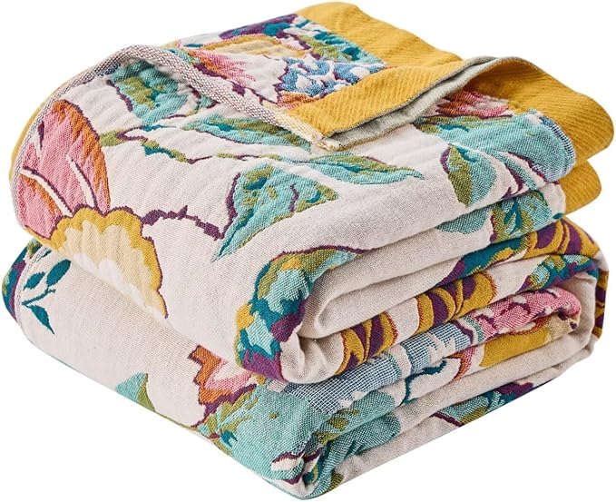 Ultra Soft Lightweight Cotton Quilts,Cozy Summer Boho Throw Blankets,Lightweight Reversible Muslin Blanket Decor Blankets for Armchair Travel, 80"x90" Large Muslin Mexican Throw Blanket-Ruum Studio Home