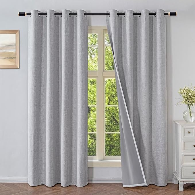 Blackout Curtains 96 Inches Long 2 Panels Set, 100% Black Out Textured Thermal Curtains, Grommet Light Blocking Drapes for Living Room Bedroom Luxury Decor(52W × 96L inch, Greyish White)-Ruum Studio Home