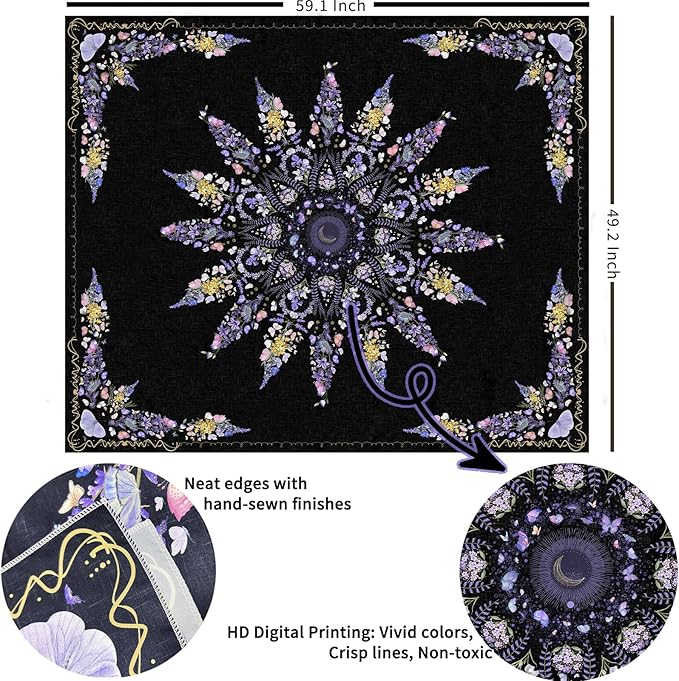 Damanse Floral Tapestry Wall Hanging Cute,Boho Wall Tapestry for Bedroom Aesthetic,Mandala Living Room Decor for Teen Girls (Purple, 49.20" x 59.10")-Ruum Studio Home