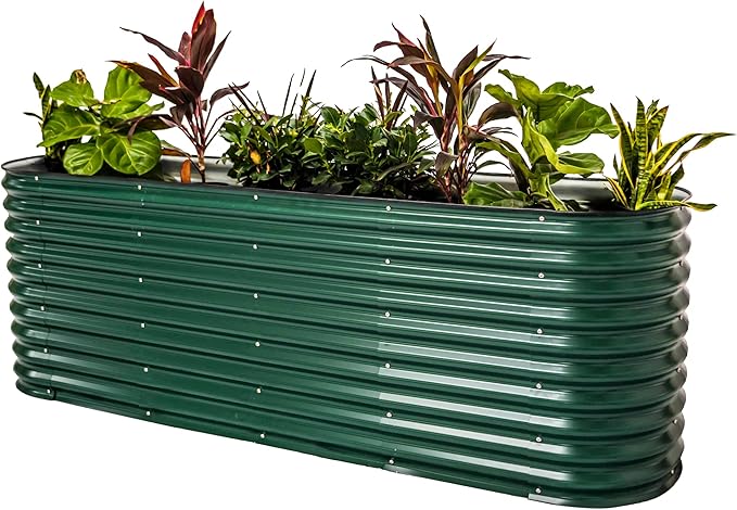 Vego Garden 32" Extra Tall Oval Metal Raised Garden Bed Kit - 9 in 1 Modular Planter Box for Vegetables, Flowers, Fruits - British Green-Ruum Studio Home