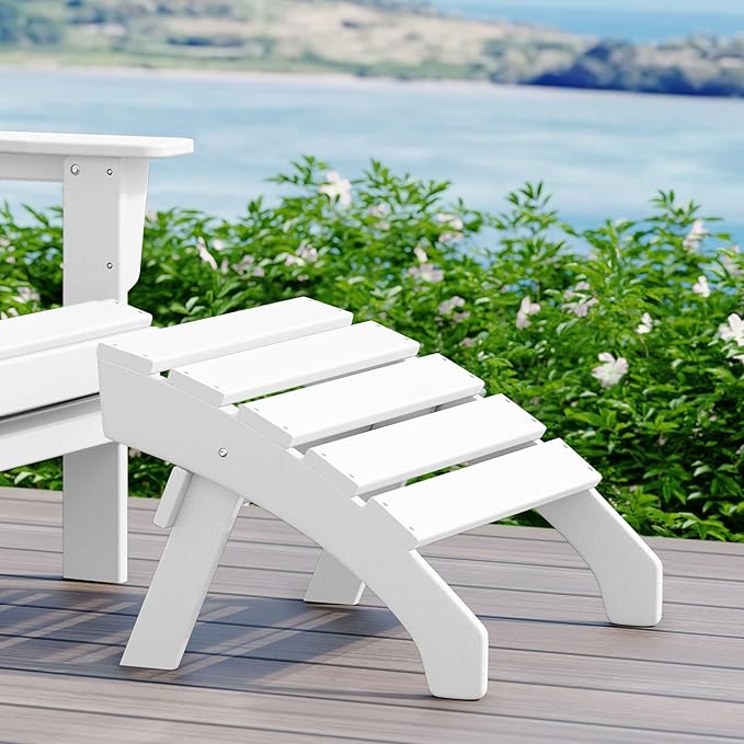 WestinTrends Dylan Outdoor Patio HDPE Adirondack Ottoman Footrest, White-Ruum Studio Home