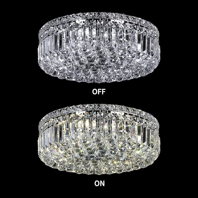 6-Lights Crystal Flush Mount Chandelier Light Fixture with K9 Crystals Modern Ceiling Lights Elegant Pendant Lamp for Bedroom,Hallway,Bar,Living Room,Dining Room,H5.9 xW20 (Bulbs Not Included)-Ruum Studio Home