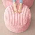 HIGOGOGO Round Stuffed Pouf Ottoman, Stripe Faux Fur Poufs with Foam Chunk Filling, Furry and Fluffy Pouf Foot Stool Storage Ottoman, 26 X 18 Floor Poufs Foot Rest for Living Room, Pink-Ruum Studio Home