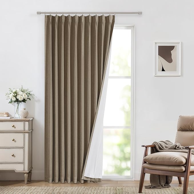 Vision Home Brown Pinch Pleated Full Blackout Curtains Linen Blended 60" Wide Thermal Insulated Window Panels 95 inch for Bedroom Living Room Darkening Pleat Drapes with Hooks Back Tab 60" Wx95 Lx1-Ruum Studio Home