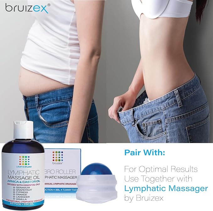 Lymphatic Drainage Massage Oil with Arnica & Cold Pressed Castor Oil I Post Surgery Recovery & Post Liposuction, BBL, 360 Lipo, Tummy Tuck I Fibrosis Treatment, Body Detox I 8.5 Oz by Bruizex-Ruum Studio Home