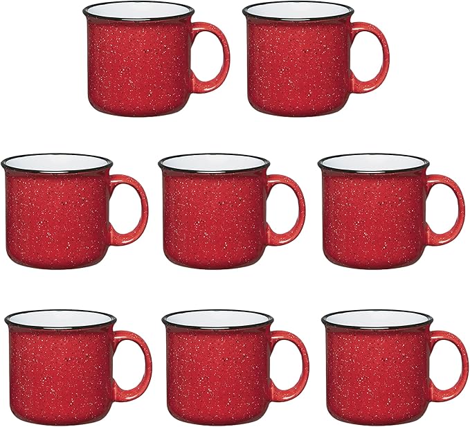 Set of 8 Ceramic Campfire Mugs – 15 Oz, Red – Coffee & Tea Cups for Home, Work, Travel, Camping – Customizable, Great for DIY, Events, Companies-Ruum Studio Home