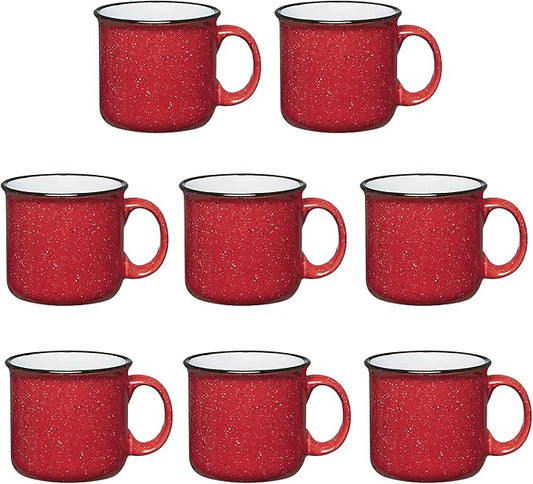 Set of 8 Ceramic Campfire Mugs – 15 Oz, Red – Coffee & Tea Cups for Home, Work, Travel, Camping – Customizable, Great for DIY, Events, Companies-Ruum Studio Home