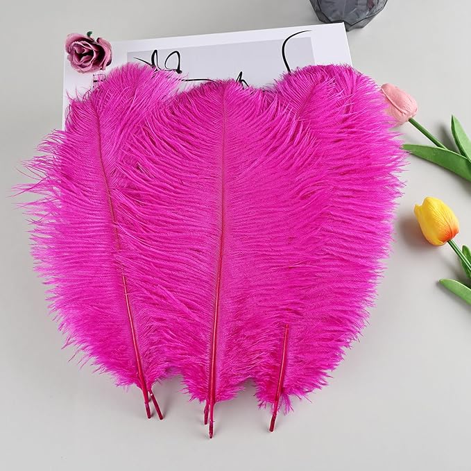 THARAHT Hot Pink Ostrich Feathers 12pcs Natural Bulk 8-10Inch 20cm-25cm for Crafts Wedding Party Centerpieces Easter Gatsbi and Home Decoration Feathers-Ruum Studio Home