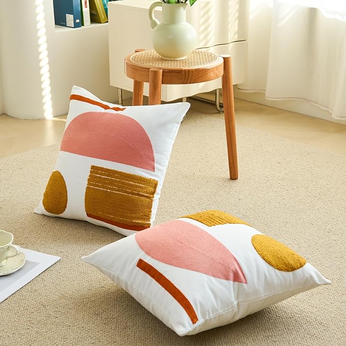 HOdo Home 2PCS 18x18 Pillow Covers-Throw Pillow Cover,Tufted Boho Jacquard Pillow Covers,Farmhouse Decorative Pillow Cover,Pillow Cases for Couch,Sofa,Bed,Chair,Living Room,Home Decor-Ruum Studio Home