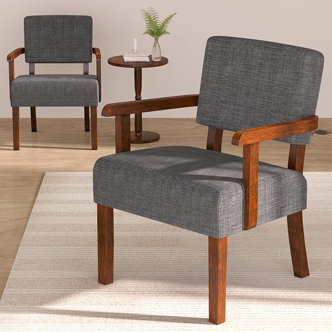 Accent Chair Set of 2 with Table, Living Room Chairs with Soft Seat and Armrests for Living Room Bedroom Reading Room Waiting Room, Grey (AC01)-Ruum Studio Home