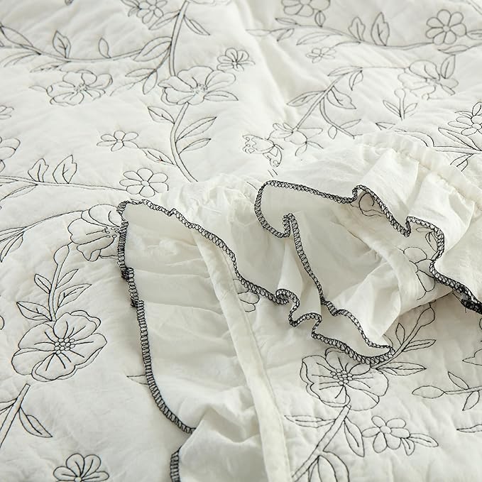 MarCielo 3-Piece 100% Cotton Bedspread Lightweight Quilt Coverlet Embroidery Farmhouse Bedding Set (Floral,King (106" X 98"))-Ruum Studio Home