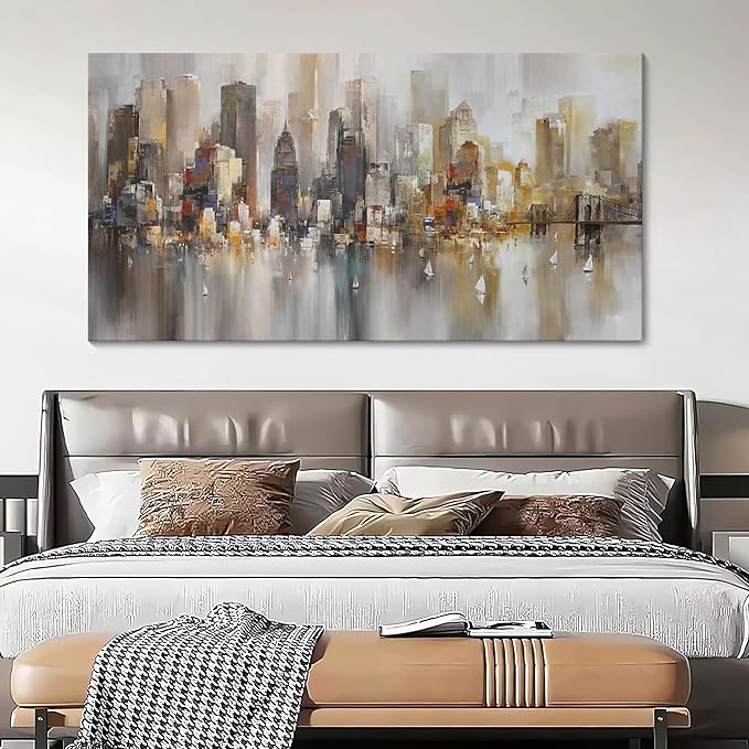New York City Wall Art - Modern Abstract Wall Art for Living Room, Office & Bedroom Cityscape & Paintings for Bedroom brooklyn bridge Wall Art Pictures Wall Decor Chicago Artwork for Walls 29×58IN-Ruum Studio Home