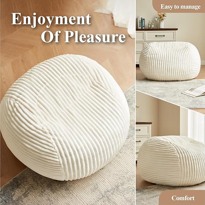 Premium Beige Bean Bag Chair for Adults with Armrest- Ultra Plush Memory Foam Lounge Sofa & Comfy Reading Nook Chair for Bedroom, Living Room & Dorm (White, 4FT)-Ruum Studio Home