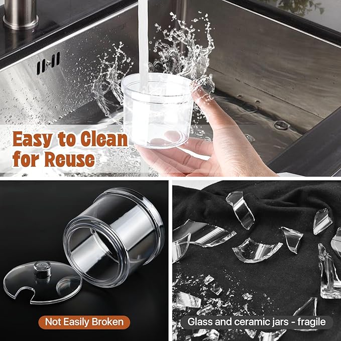 12 Pcs Acrylic Sugar Bowl with Lid and Spoon,7.1 Oz Clear Condiment Storage Pot,Sugar Jar Spices Container for Home Kitchen,Coffee Bar,Restaurant-Ruum Studio Home