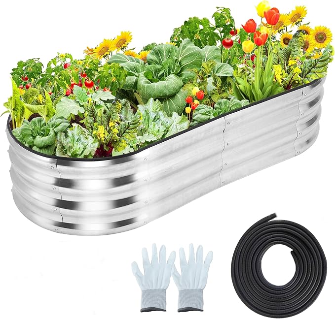 2 Pcs 4.5x2x1ft Oval Raised Garden Bed, Galvanized Raised Beds,Open-Ended Base Metal Raised Planter Beds,Planter Raised Boxes for Vegetables, Flowers,Tool-Free Asse,Rubber Edge-Ruum Studio Home