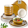 GBHOME Ceramic Dinnerware Sets, 18 Pieces Stoneware Dinnerware Set, Plates and Bowls Sets, Dishwasher & Microwave Safe,Dishes Set | Service for 6-Ruum Studio Home