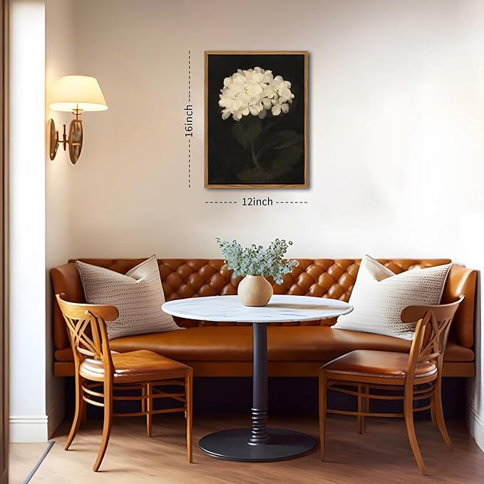 Framed Wall Art for Living Room – Vintage White Hydrangea Oil Painting Canvas Prints, Aesthetic Bedroom Wall Art, Kitchen Decor for Shelves, Bathroom Office Artwork Wall Decor – 12x16in-Ruum Studio Home