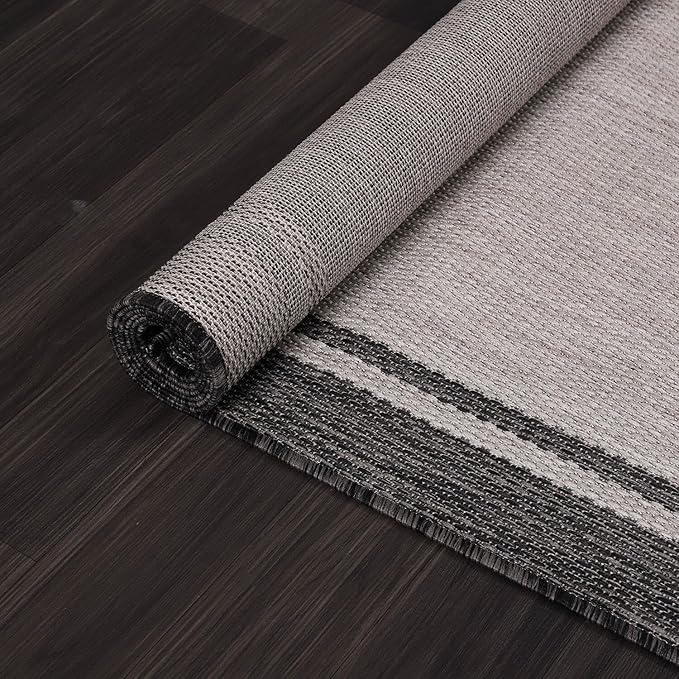 CAMILSON Indoor Outdoor Rug, 5x7 Bordered Gray Modern Area Rugs for Indoor and Outdoor Patios, Kitchen and Hallway Mats, Washable Porch Deck Outside Carpet (Bordered Grey, 5 x 7)-Ruum Studio Home