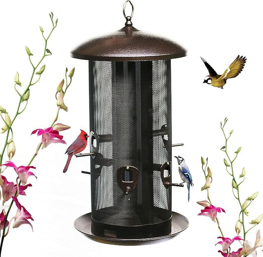 Nature's Rhythm Metal Hopper Bird Feeder, Dual Seed Compartments, 10 Feeding Ports, Holds 10lbs Seed, Attracts Cardinals, Titmice, Nuthatches-Ruum Studio Home