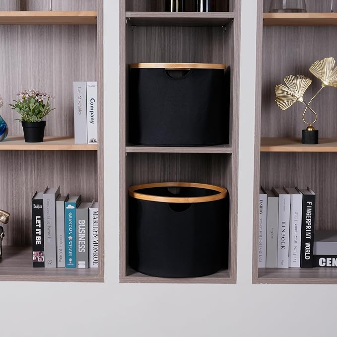 efluky Storage Baskets for Organizing, Fabric Storage Bins with Bamboo Handles, Collapsible Storage Baskets for Shelves and Closet,Medium, Black Set of 2-Ruum Studio Home
