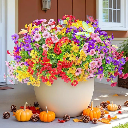‌20 Bundles Artificial Flowers for Outdoors‌ with 6 Faux Butterflies, UV Resistant ‌Fake Flowers‌ with Eucalyptus Leaves, ‌Artificial Plants Outdoor‌ for Patio Garden Porch Home Decor (Mix 4 Colors)-Ruum Studio Home