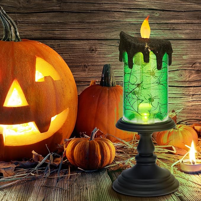 Halloween Snow Globe Candles Lighted Lamp, Lighted Flameless Candles with Water Glitter Swirls and Spooky Moving,Battery Operated-Ruum Studio Home