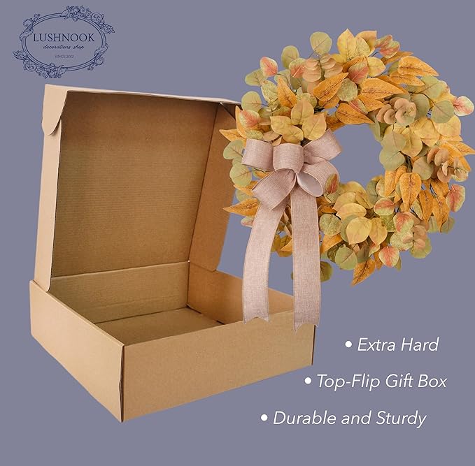 Fall Wreath for Front Door 24 Inch, Autumn Colored Faux Leaves Wreath with Bow, Simple & Minimalist Fall Decoration for Home Farmhouse Door Wall Window Indoor/Outdoor-Ruum Studio Home