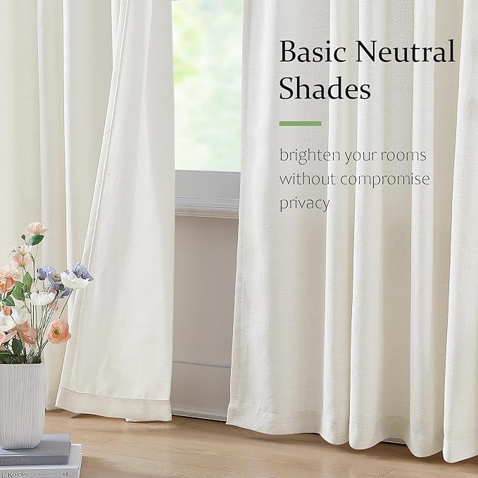 FMFUNCTEX Pinch Pleated Curtains 84 Inches Long for Living Room, Ivory Semi Sheer Faux Linen Textured Pleat Drapes for Bedroom with Hooks, Light Filtering Farmhouse Window Drapes 2 Panels-Ruum Studio Home