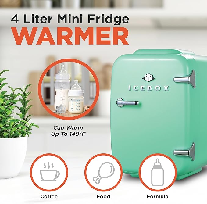IBMF4MNT Fridge for Bedroom, Skincare, Portable Cooler & Warmer for Makeup, for Office & Home Refrigerator, Mini (4 L / 6-Can), Mint Green-Ruum Studio Home