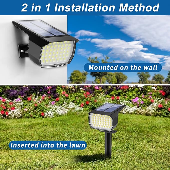 Solar Spot Lights Outdoor Waterproof IP65, 2 Pack Landscape Spotlights with 46 LEDs, 3 Modes Auto On/Off Solar Powered Flood Lights for Outside Pathway, Yard, Garden, Walkway (Cool White)-Ruum Studio Home
