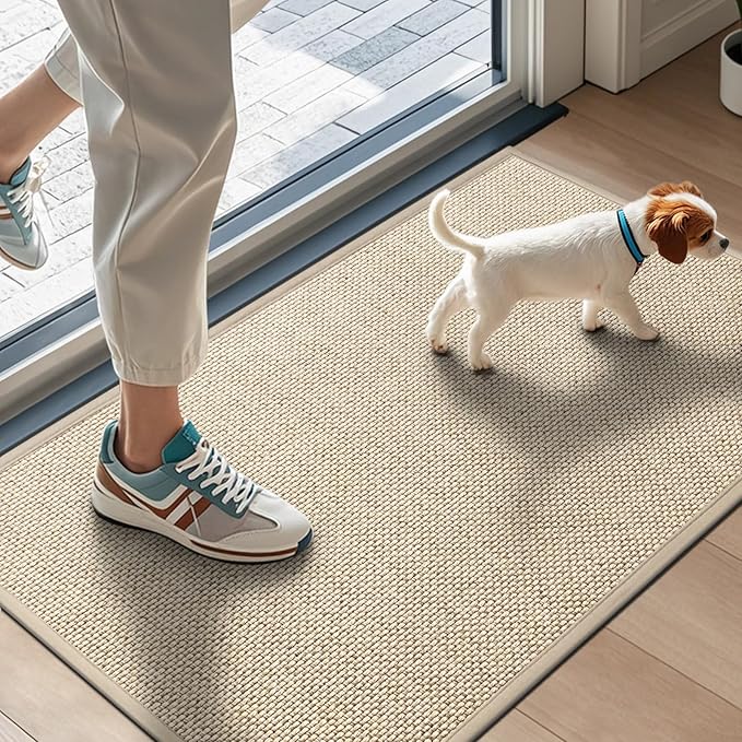 LEKEEPGO Door Mat 17"x29", Door Mat Indoor Entrance, Non Slip Rubber Backing Front Door Mat Washable Absorbent Inside Door Mat Low-Profile Doormat Entryway Mat Resist Dirt Indoor Door Mat, Khaki-Ruum Studio Home