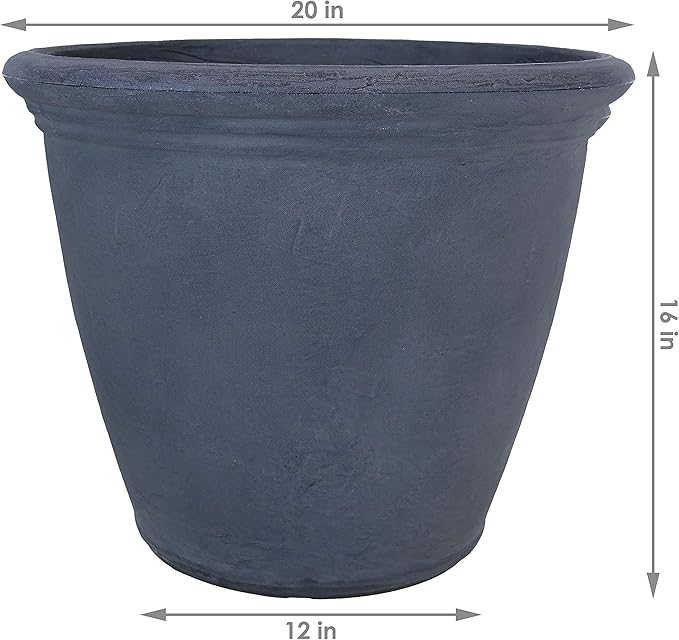 Sunnydaze 20-Inch Anjelica Large Plastic Pot for Plants - Outdoor Polyresin Round Planter with Drillable Drainage Holes - Slate - 2pk-Ruum Studio Home