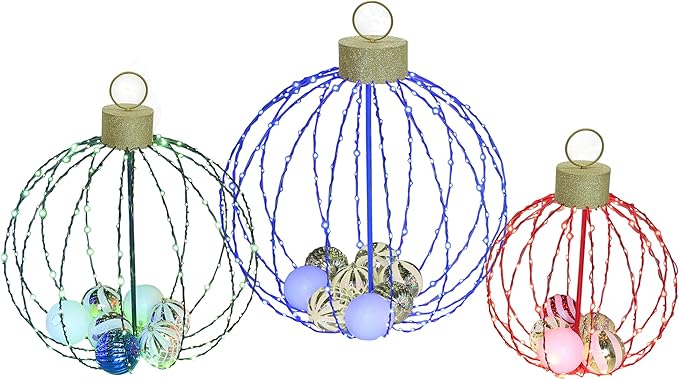 Outdoor Christmas Decorations, Set of 3 Lighted Christmas Ball Ornaments with 570 LED Lights, 6 Ground Stakes, Included 20 Small Plastic Xmas Ball Ornaments for Holiday Decor Yard-Ruum Studio Home