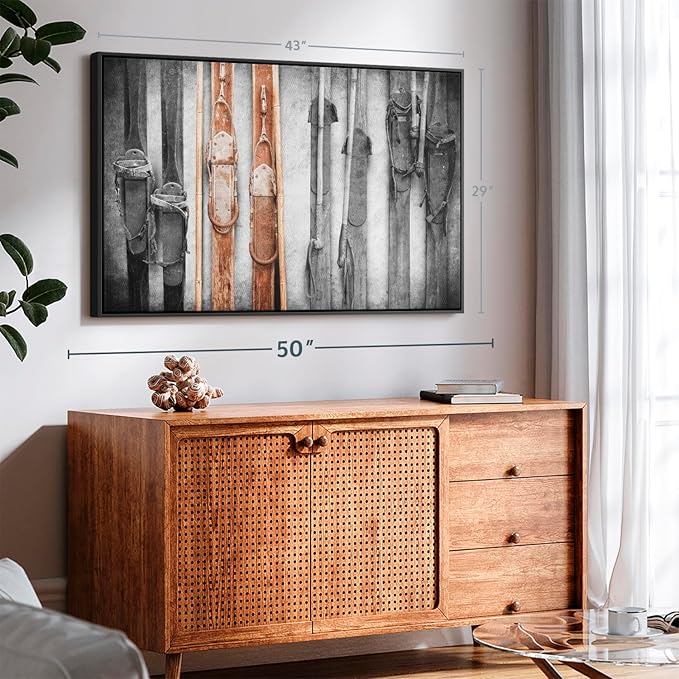 ElephantStock Ski Collection Wall Art - Horizontal Framed Canvas - 1-Piece Bathroom Wall Decor - Photography sports Canvas Print - Brown and Black Decor for Wall - 43" X 29"-Ruum Studio Home