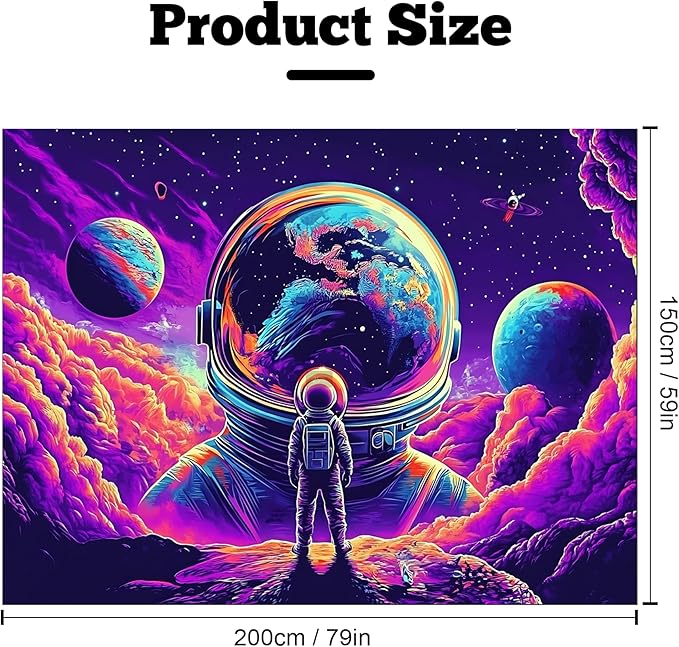 BVBOX Astronaut Space Blacklight Tapestry 79"x59", UV Reactive Astronaut Universe Planet Glow in Dark Tapestries, Black Light Neon Upright Poster Wall Hanging Backdrop Decor for Bedroom Living Room-Ruum Studio Home