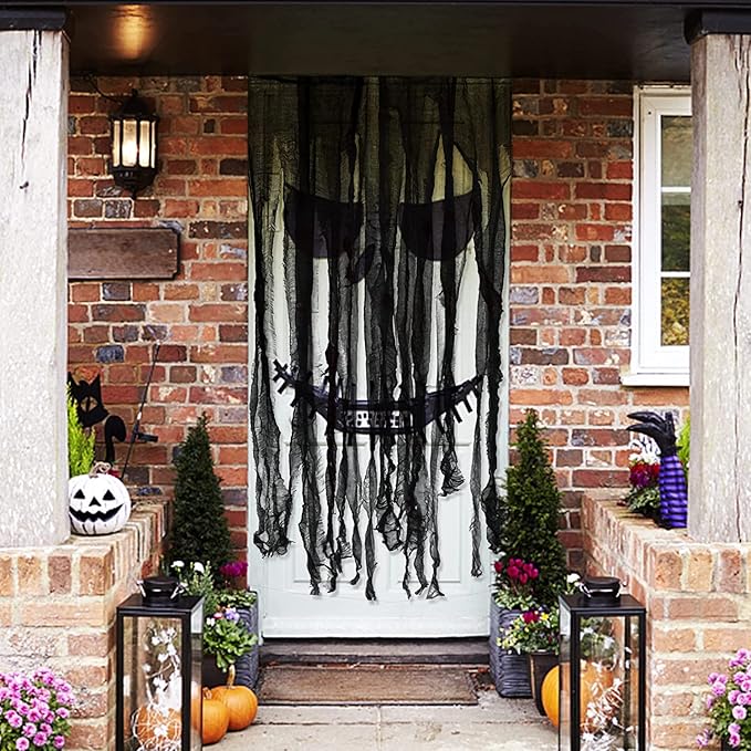 Sfcddtlg 4 Pcs Halloween Black Doorway Curtain- 65 x 39 Inch Creepy Door Curtain Decorations- Scary Spooky Cloth for Halloween Party Haunted House Decoration-Ruum Studio Home