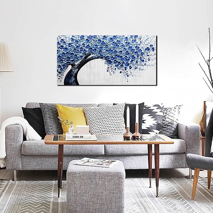 Large Wall Art for Living Room Bedroom Home Office Blue Tree of Life Wall Art Floral Picture Framed Wall Decor Modern Canvas Prints 20x40 In-Ruum Studio Home