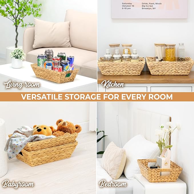 Set of 2 Snack Baskets, Wicker Snack Basket Organizer for Office, Small Wicker Baskets with Handles, (2 Medium Basket)-Ruum Studio Home