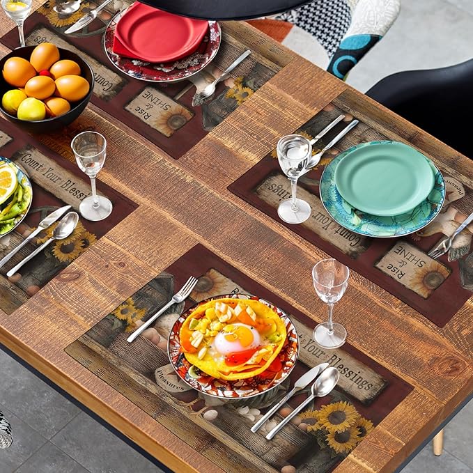 Farmhouse Rooster Placemats Set of 4 Farm Animal Chicken Place Mats 12x18 Inch Vintage Rustic Country Linen Table Mat Washable Non-Slip Placemat for Party Kitchen Dining Decor-Ruum Studio Home